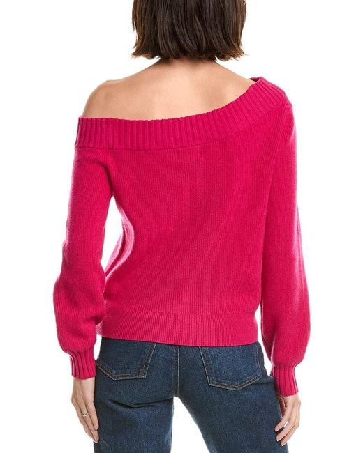 MILLY Red Off-shoulder Wool Sweater