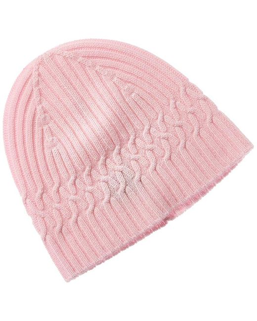 Phenix Pink Ribbed Cable Cashmere Beanie
