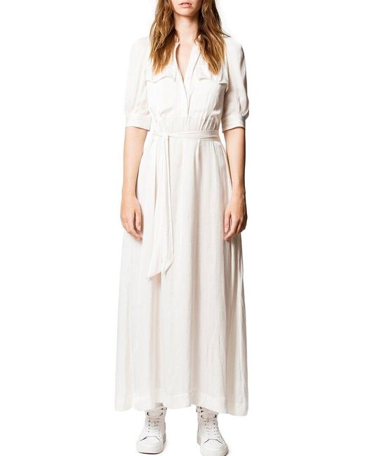 Zadig & Voltaire White Remedy Satin Robe Longue En Po Dress