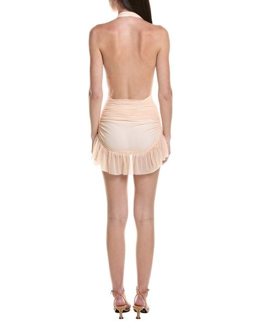 Norma Kamali Natural Ruffle Halter Mio Mini Dress