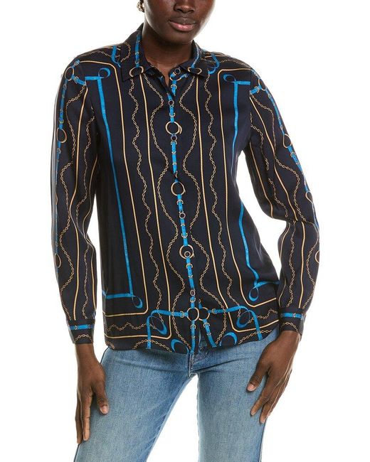 Tahari Blue The Madeline Silk-Blend Blouse