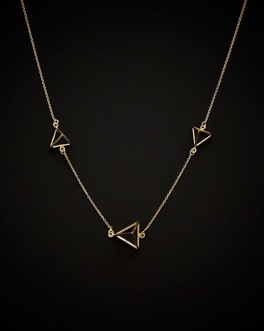 Italian Gold Black 14k 3d Triangle Station Adjustable Necklace