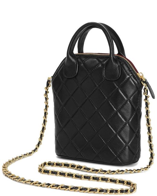 Tiffany & Fred Paris Purple Mini Quilted Suede & Leather Tote