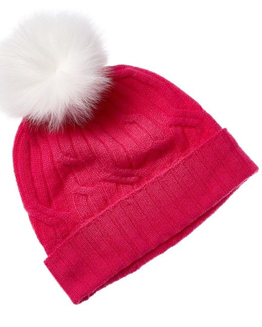 Hannah Rose Red Wide Cable Cashmere Hat