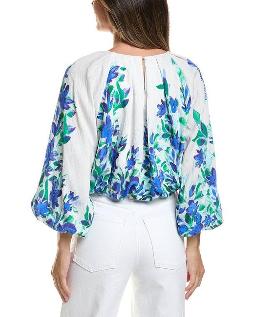 Gracia Blue Floral Print Pleated Top