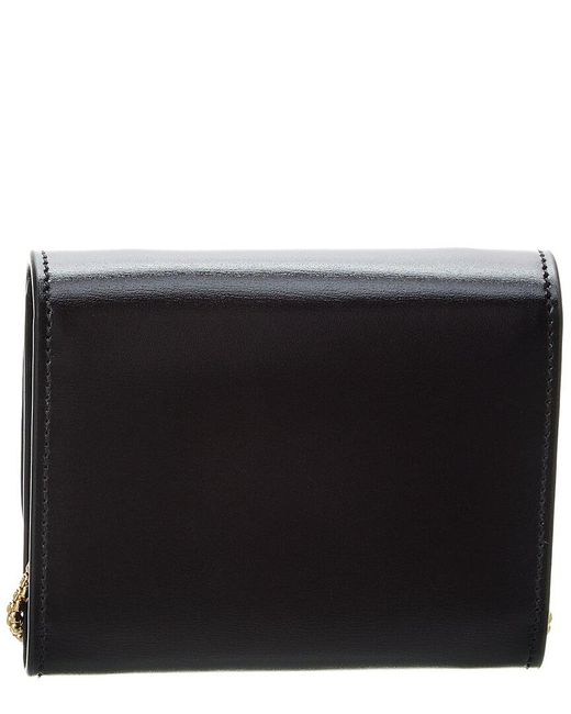 Ferragamo Black Asymmetrical Flap Leather Compact Wallet On Chain