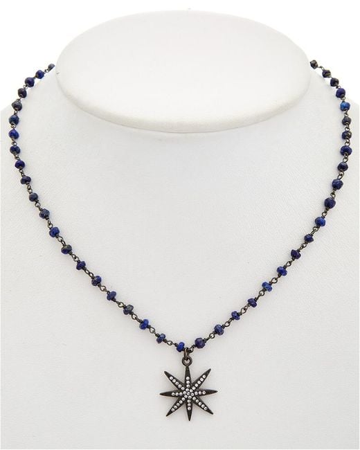 Rachel Reinhardt Jewelry White Plated Silver Blue Lapis & Cz Necklace