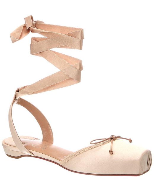 Christian Louboutin Natural Cassia Lace Up Satin Ballerina Flat