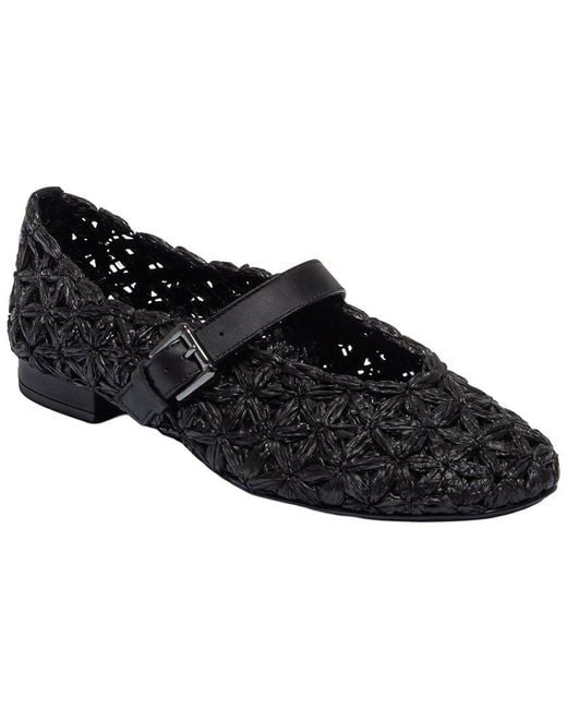 Bernardo Black Borden Raffia Leather Mary Jane Flat