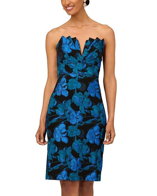 Aidan Mattox Blue Stretch Jacquard Sheath Dress