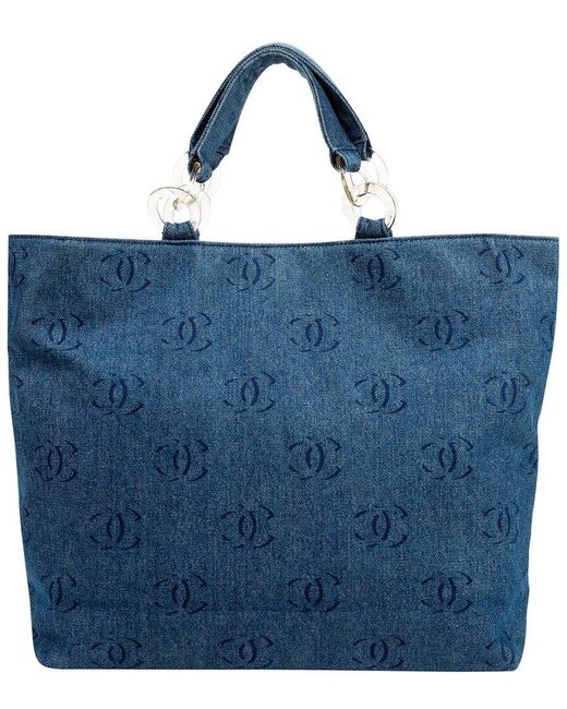 Chanel Blue Limited Edition Jean Denim Cruise Collection Cc Tote (Authentic Pre-Owned)