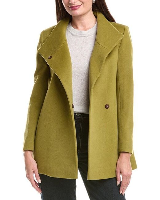 Fleurette Green Stand Collar Wool Coat