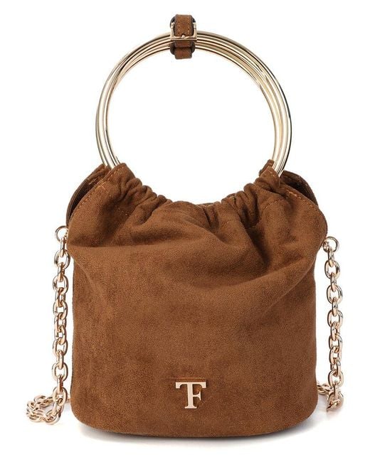 Tiffany & Fred Paris Brown Circular Suede Top-Handle Crossbody