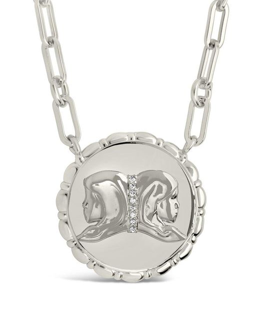 Sterling Forever White Rhodium Plated Cz Bold Link Gemini Zodiac Necklace