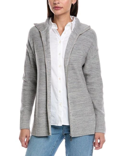 Lafayette 148 New York Gray Zip Front Relaxed Wool, Silk, & Linen-Blend Cardigan