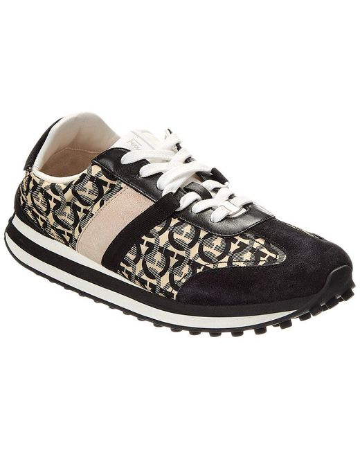 Ferragamo Black Lulio Tes Dolmias Suede-Trim Sneaker for men