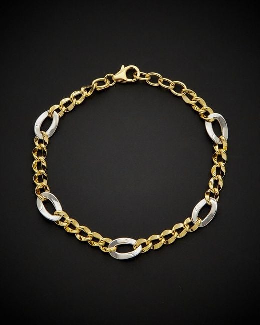 Italian Gold Black 14k Two-tone Figaro Bracelet