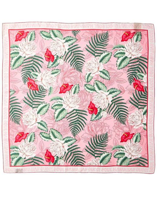 Gucci Pink Hawaiian Print Silk Scarf