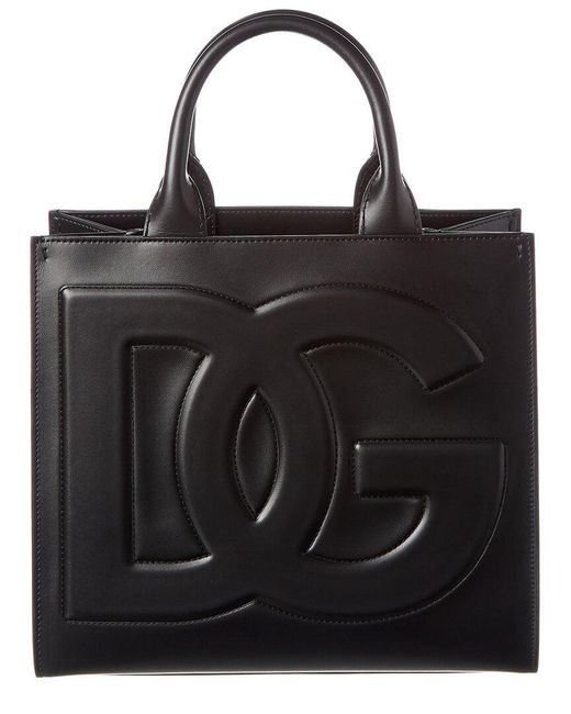 Dolce & Gabbana Black Dg Logo Leather Tote