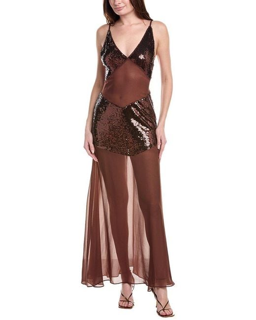 WeWoreWhat Brown Sheer Panel Maxi Dress
