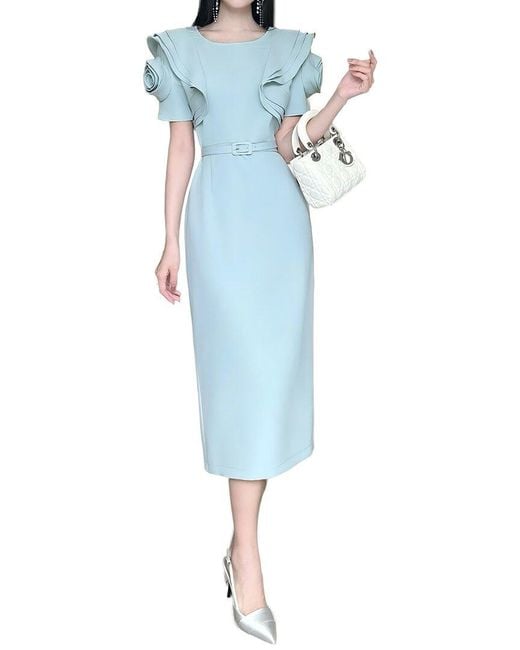 BURRYCO Blue Short Sleeve Midi Dress