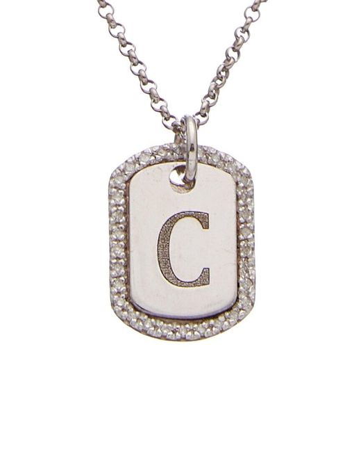 Meshmerise White 18k Over Silver 0.20 Ct. Tw. Diamond Dog Tag Initial Necklace (a-z)