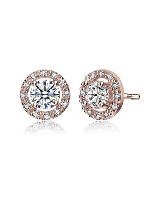 Rachel Glauber White 18k Rose Gold Plated Cz Studs