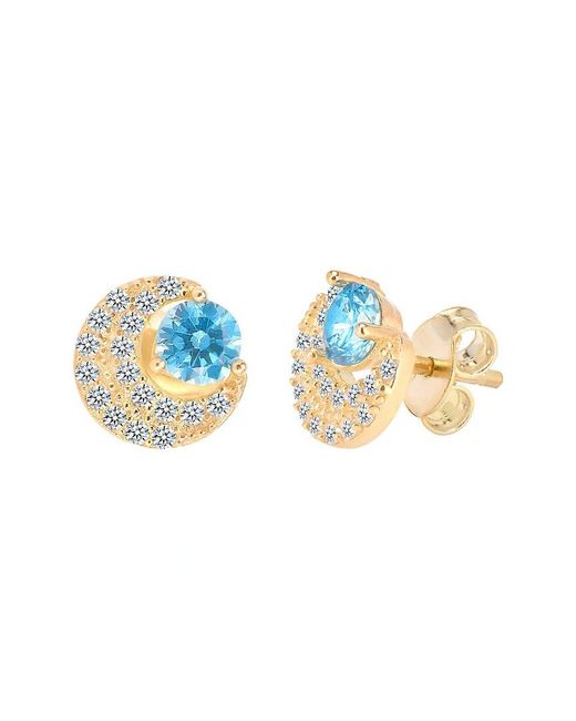 Gabi Rielle Blue Rise Above The Crowd Collection 14k Over Silver Cz Crescent Halo Earrings