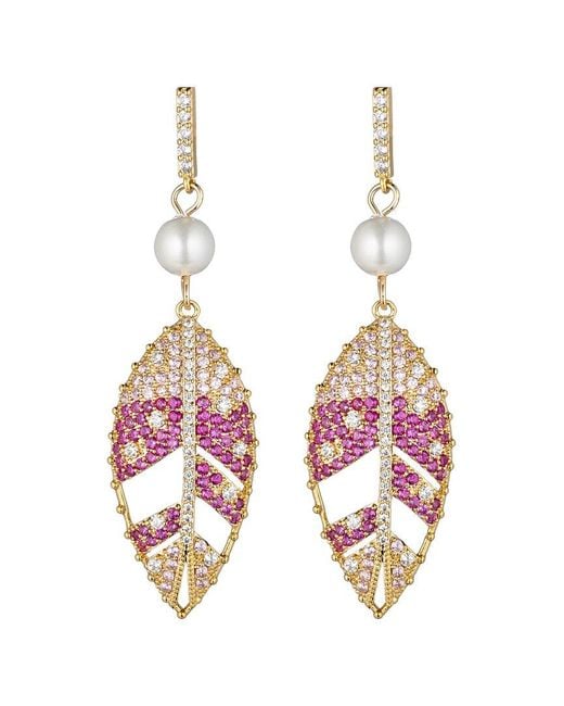 Eye Candy LA Pink Luxe Collection 18k Plated Cz Leaf Drop Earrings