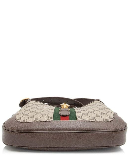 Gucci Gray Brown Bb Supreme Canvas X Balenciaga The Hacker Project Jackie Small Shoulder Bag (authentic Pre-loved)
