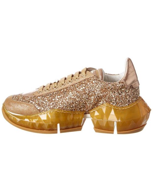 Jimmy Choo Natural Diamond/f Leather & Glitter Sneaker