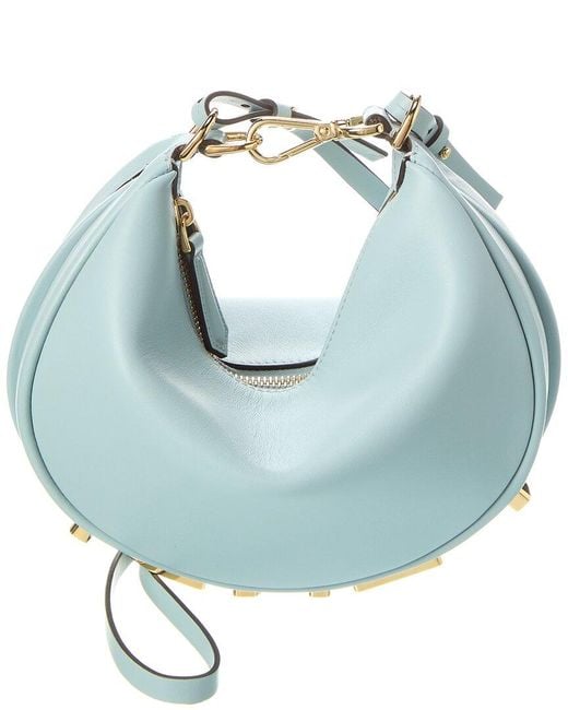 Fendi Blue Graphy Mini Leather Hobo Bag