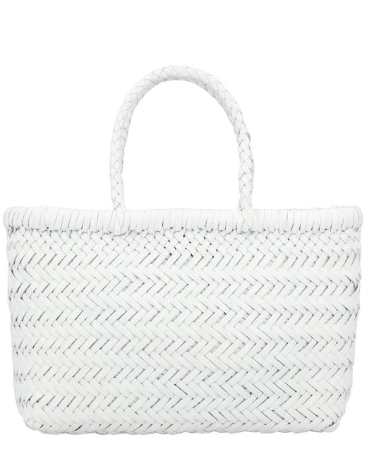 Dragon Diffusion White Mini Flat Gora Leather Top Handle Bag