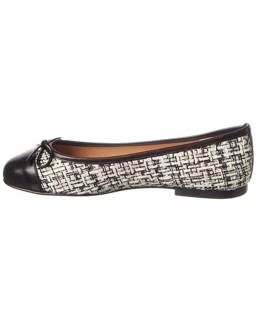 French Sole White Cordelia Cap Toe Tweed & Leather Flat