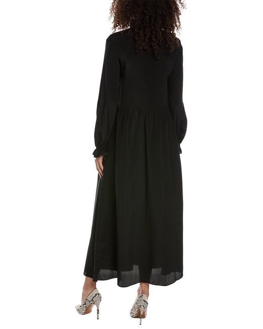 The Kooples Black Smocked Collar Silk Midi Dress