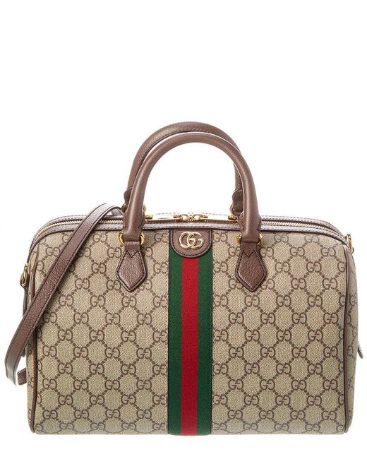 Gucci Brown Ophidia Top Handle GG Supreme Canvas & Leather Duffel Bag