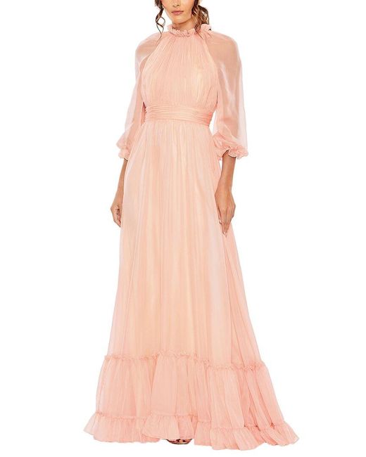 Mac Duggal Pink Chiffon Ruffled Gown