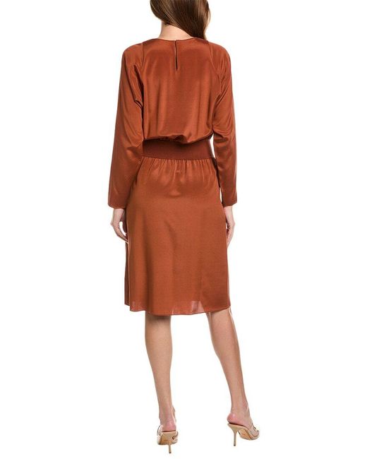Lafayette 148 New York Brown Blouson Silk-blend Dress