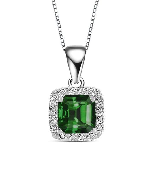 Genevive Jewelry Green Silver Cz Necklace