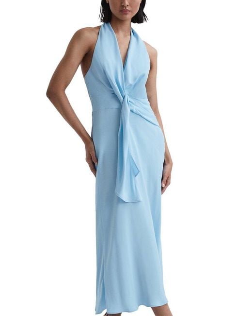 Reiss Blue Amber Drape Halter Dress