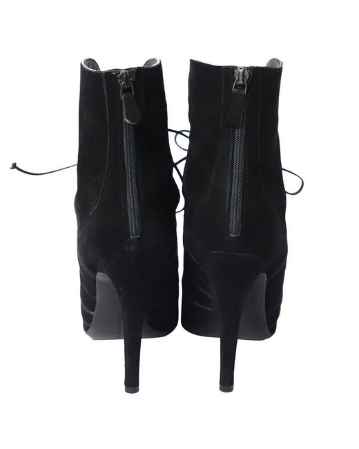 Bottega Veneta Black Suede Cutout Lace-up Detail Bootie (authentic Pre- Loved)