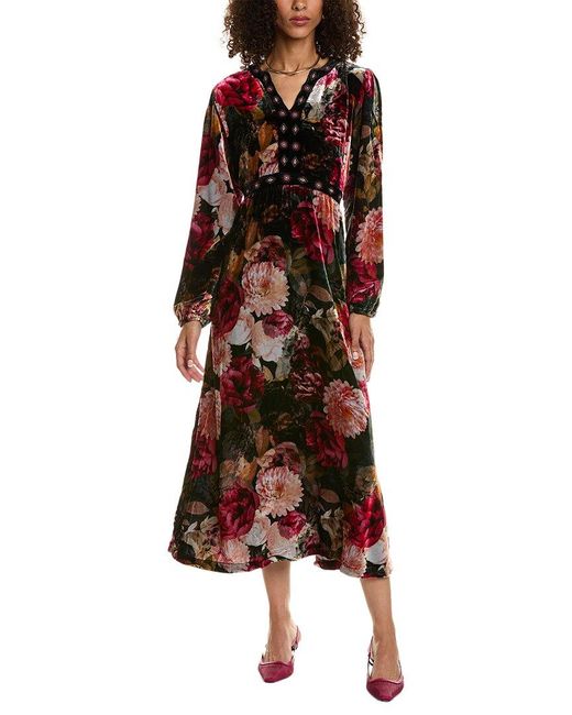 Johnny Was Rosa Velvet Front Notch Silk Blend Maxi Dress in Brown Lyst UK