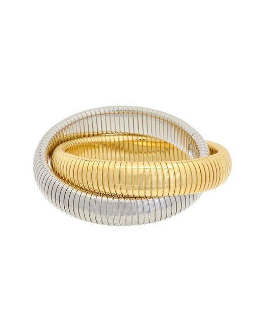 Meshmerise Metallic 18k Two-tone Plated Goose Bangle Bracelet
