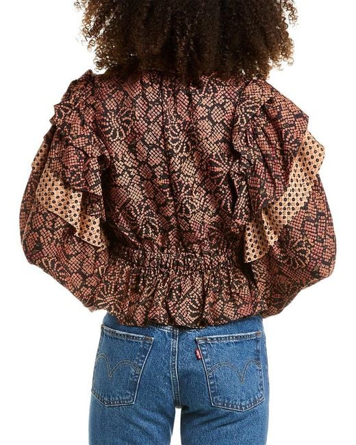 Ulla Johnson Brown Indra Silk-Blend Blouse