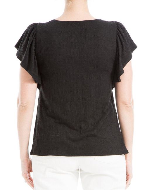 Max Studio Black Flutter Sleeve Embroidered Top