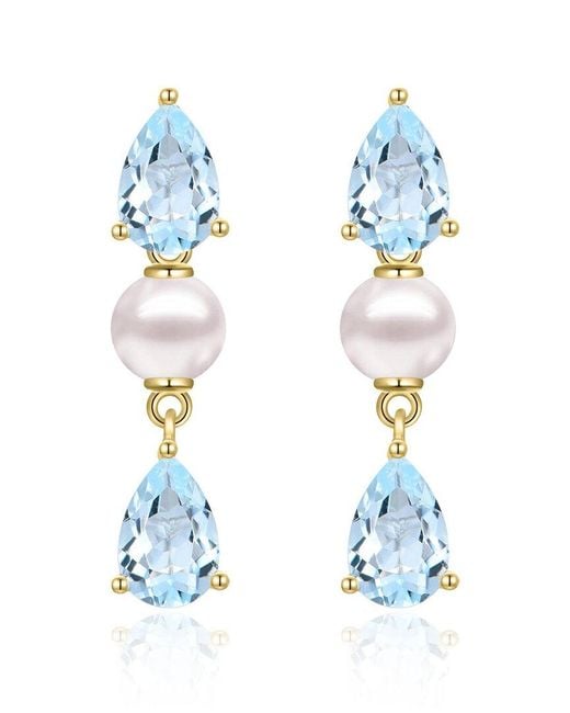 Kai Fine Jewelry Blue 14K 1.60 Ct. Tw. Aquamarine & 4Mm Pearl Drop Earrings
