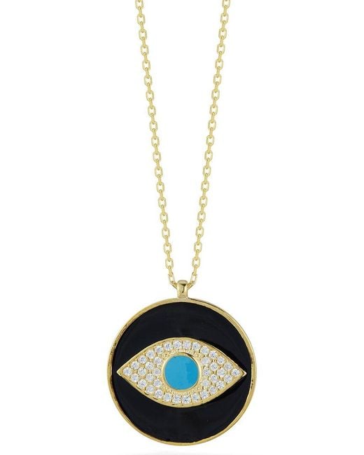 Sphera Milano Blue 14k Over Silver Cz Enamel Synthetic Turquoise Evil Eye Necklace