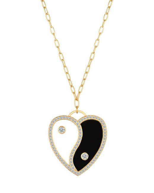 Gabi Rielle Metallic Rise Above The Crowd Collection 14k Over Silver Cz Yin & Yang Heart Pendant Necklace