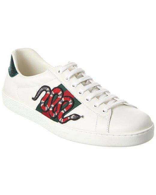 Gucci White Ace Embroidered Snake Leather Sneaker