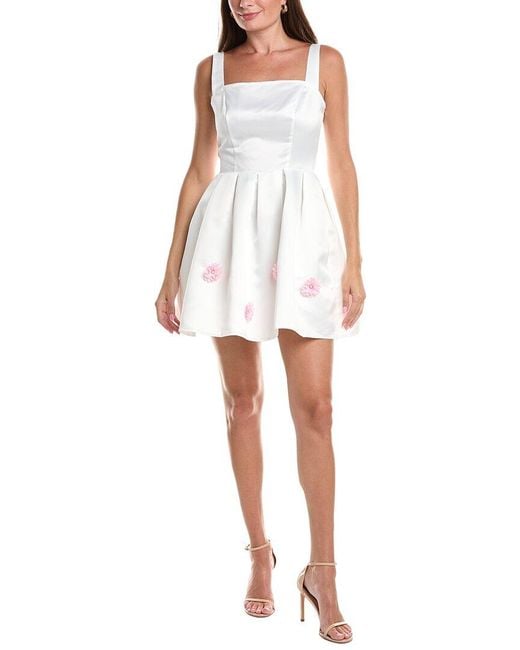 Rene Ruiz White Ruffle Sleeve Midi Faille Dress